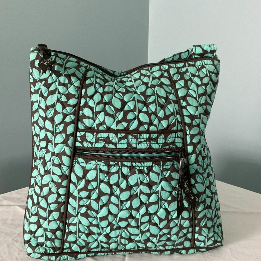 Vera Bradley Crossbody, Mint/Brown Leaf Pattern